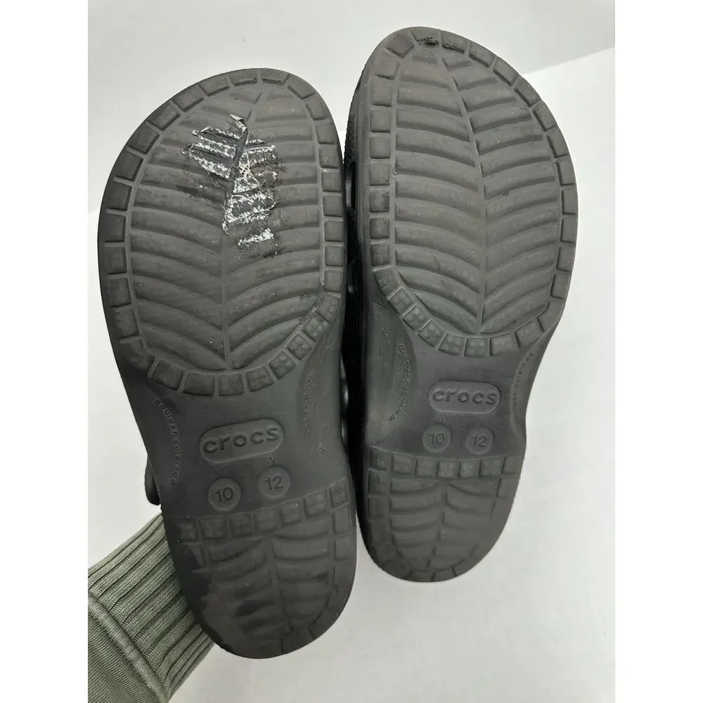 Crocs Baya Clog Adult Men’s 10 Women’s 12 Black Logo Pool Beach Slip On Comfort
